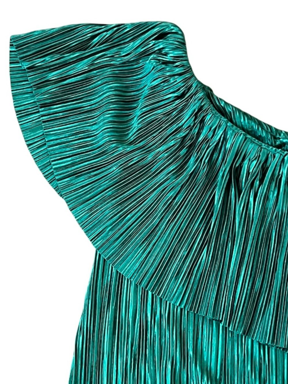 BB Dakota Out On The Town Pleated Green One Shoulder Top Size M - Picture 2 of 6